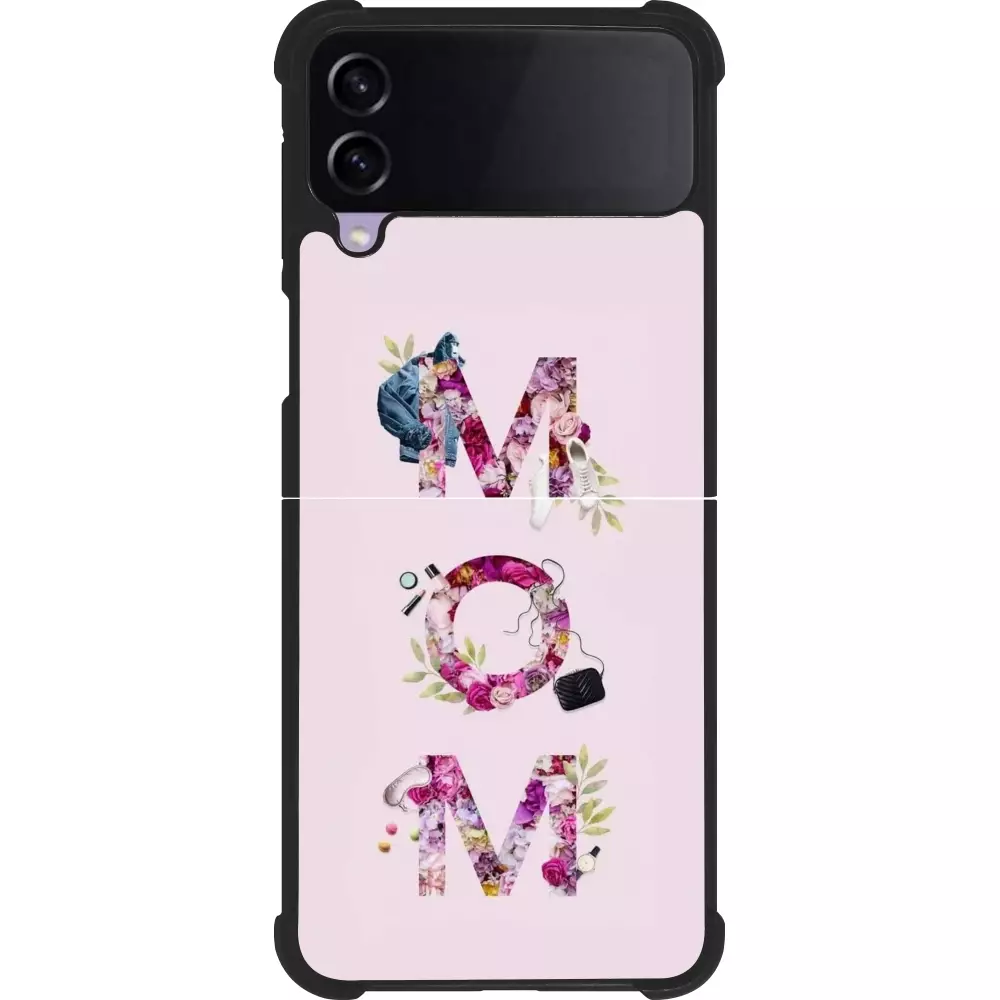 Coque Samsung Galaxy Z Flip4 - Silicone rigide noir Mom 2024 girly mom