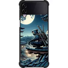 Coque Samsung Galaxy Z Flip4 - Silicone rigide noir Ninja sous la lune