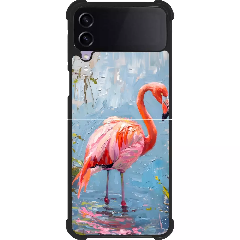 Coque Samsung Galaxy Z Flip4 - Silicone rigide noir Paint Flamingo