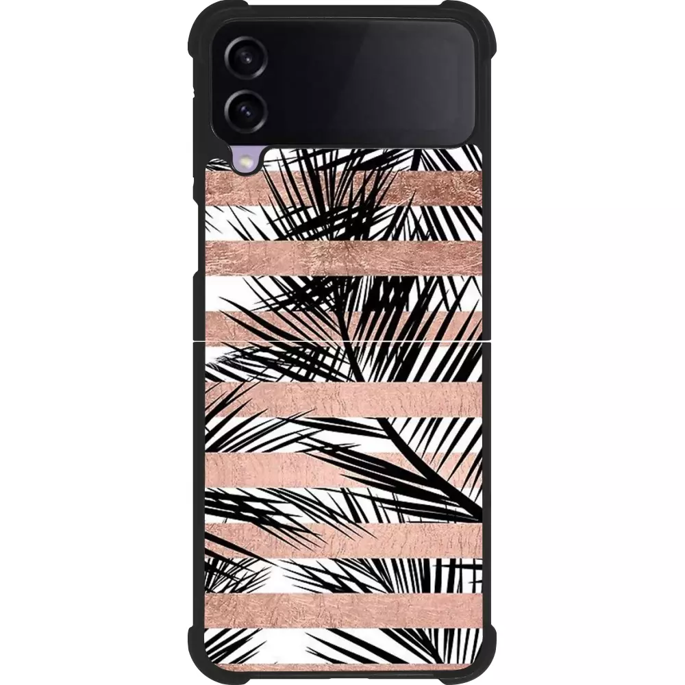 Coque Samsung Galaxy Z Flip4 - Silicone rigide noir Palm trees gold stripes