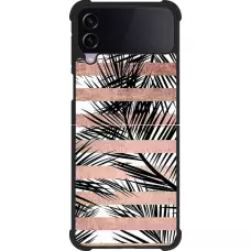 Coque Samsung Galaxy Z Flip4 - Silicone rigide noir Palm trees gold stripes