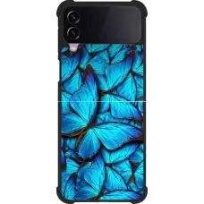 Coque Samsung Galaxy Z Flip4 - Silicone rigide noir Papillon bleu