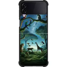 Coque Samsung Galaxy Z Flip4 - Silicone rigide noir Paradis des animaux exotiques