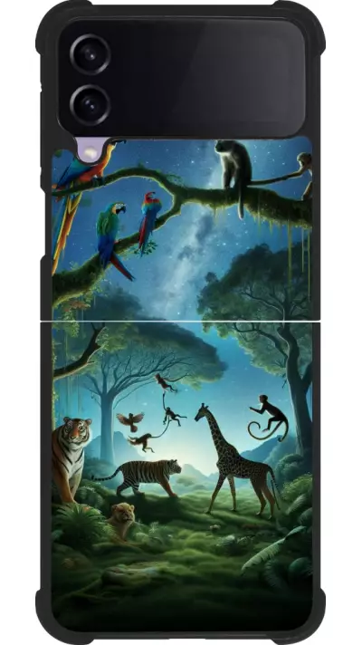 Coque Samsung Galaxy Z Flip4 - Silicone rigide noir Paradis des animaux exotiques