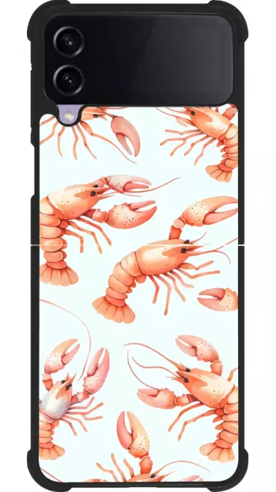 Coque Samsung Galaxy Z Flip4 - Silicone rigide noir Pattern de homards pastels