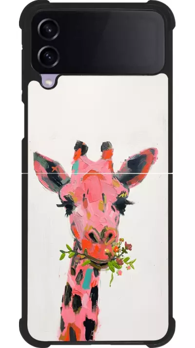 Coque Samsung Galaxy Z Flip4 - Silicone rigide noir Pink Girafe Paint