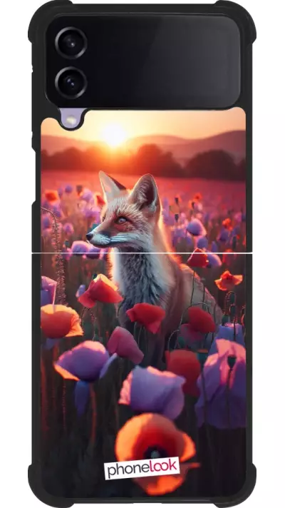 Coque Samsung Galaxy Z Flip4 - Silicone rigide noir Renard pourpre au crépuscule