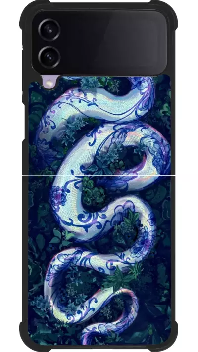 Coque Samsung Galaxy Z Flip4 - Silicone rigide noir Serpent Blue Anaconda