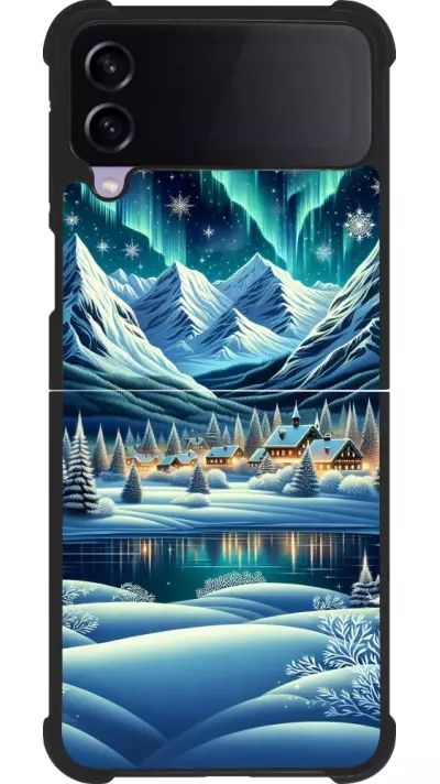 Coque Samsung Galaxy Z Flip4 - Silicone rigide noir Snowy Mountain Village Lake night