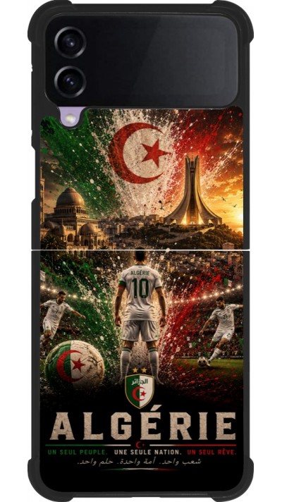 Coque Samsung Galaxy Z Flip4 - Silicone rigide noir Football Algérie splash 2026