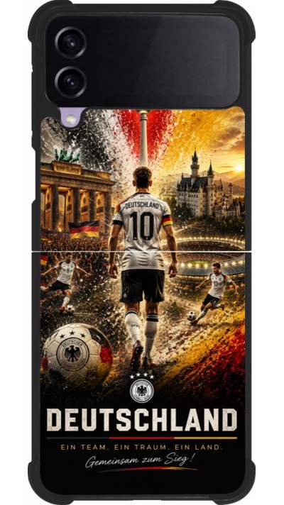 Coque Samsung Galaxy Z Flip4 - Silicone rigide noir Football Allemagne splash 2026