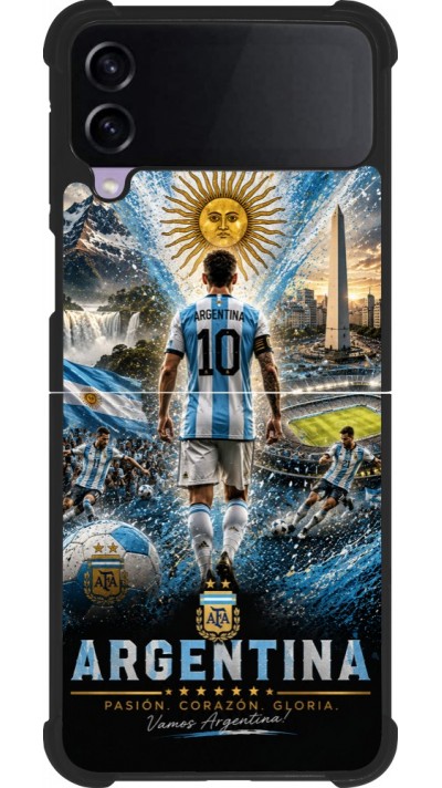 Coque Samsung Galaxy Z Flip4 - Silicone rigide noir Football Argentine splash 2026