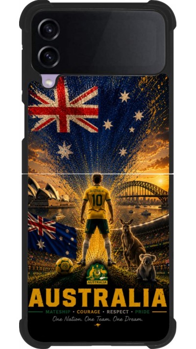 Coque Samsung Galaxy Z Flip4 - Silicone rigide noir Football Australie splash 2026