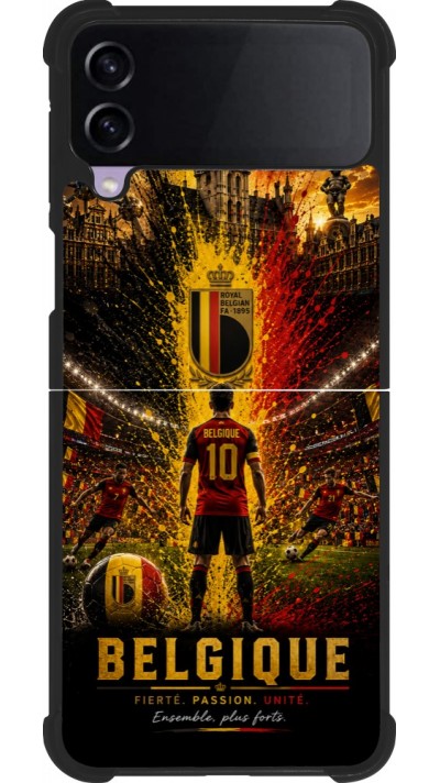 Coque Samsung Galaxy Z Flip4 - Silicone rigide noir Football Belgique splash 2026