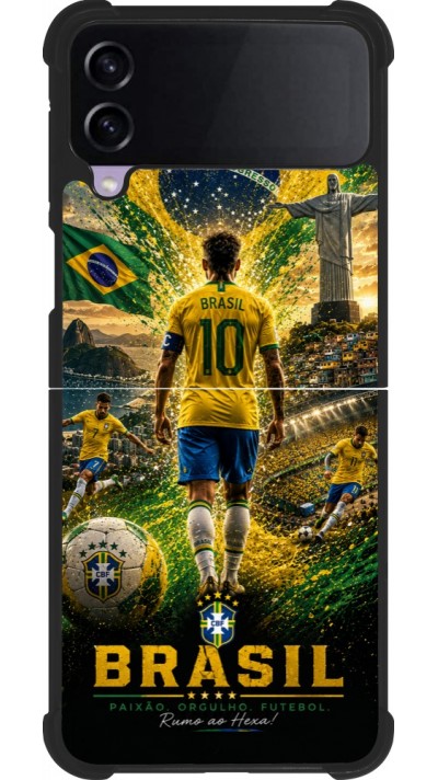 Coque Samsung Galaxy Z Flip4 - Silicone rigide noir Football Brésil splash 2026