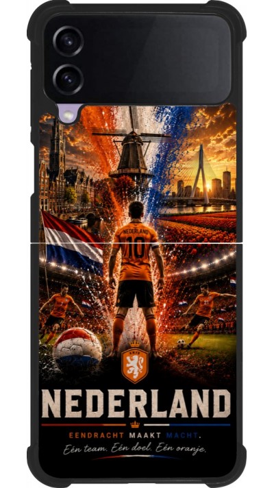 Coque Samsung Galaxy Z Flip4 - Silicone rigide noir Football Pays-Bas splash 2026