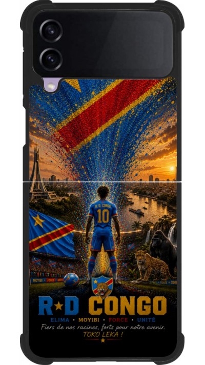 Coque Samsung Galaxy Z Flip4 - Silicone rigide noir Football République démocratique du Congo splash 2026