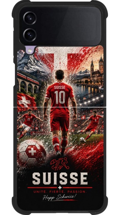 Coque Samsung Galaxy Z Flip4 - Silicone rigide noir Football Suisse splash 2026