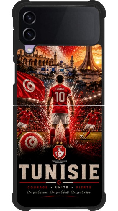 Coque Samsung Galaxy Z Flip4 - Silicone rigide noir Football Tunisie splash 2026