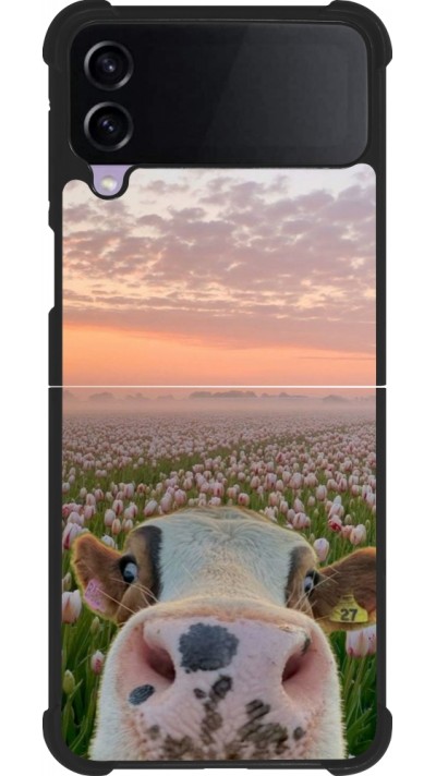 Coque Samsung Galaxy Z Flip4 - Silicone rigide noir Cow with tulips Spring 2026