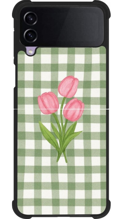 Coque Samsung Galaxy Z Flip4 - Silicone rigide noir Green vichy tulips Spring 2026