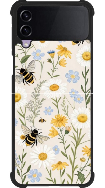 Coque Samsung Galaxy Z Flip4 - Silicone rigide noir Pattern bees Spring 2026