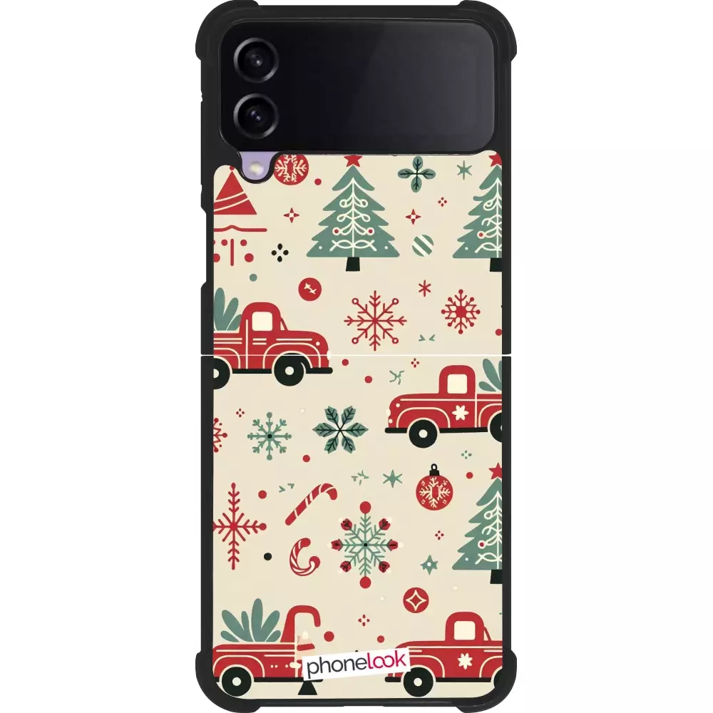 Coque Samsung Galaxy Z Flip4 - Silicone rigide noir Noël 2024 Camion Sapin