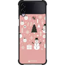 Coque Samsung Galaxy Z Flip4 - Silicone rigide noir Noël 2024 Rose Snowman Christmas