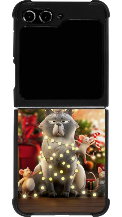 Coque Samsung Galaxy Z Flip5 - Silicone rigide noir Christmas 25 Xmas Cat