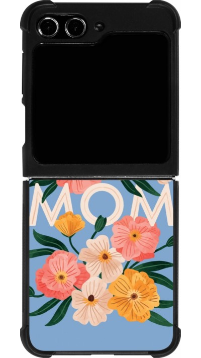 Coque Samsung Galaxy Z Flip5 - Silicone rigide noir Mom 2026 Flowers
