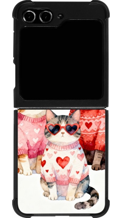 Coque Samsung Galaxy Z Flip5 - Silicone rigide noir Saint Valentines Day 26 Cat Love