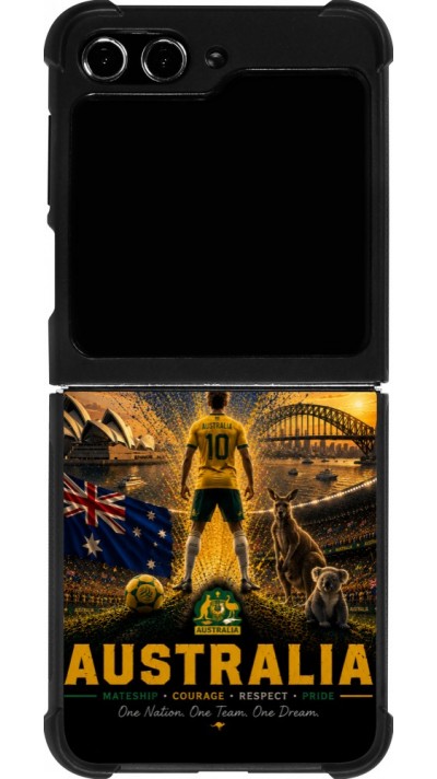 Coque Samsung Galaxy Z Flip5 - Silicone rigide noir Football Australie splash 2026