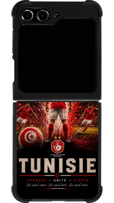 Coque Samsung Galaxy Z Flip5 - Silicone rigide noir Football Tunisie splash 2026