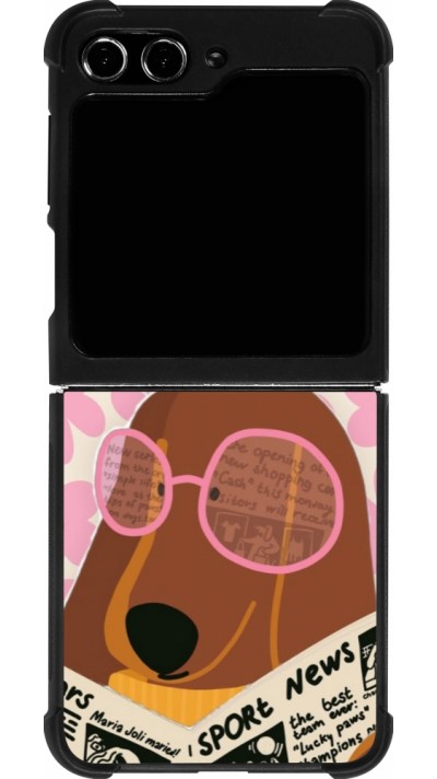 Coque Samsung Galaxy Z Flip5 - Silicone rigide noir Dog with newspaper Spring 2026