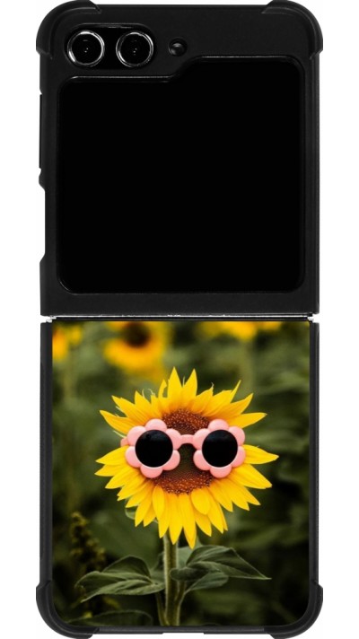 Coque Samsung Galaxy Z Flip5 - Silicone rigide noir Sunflower with glasses Spring 2026