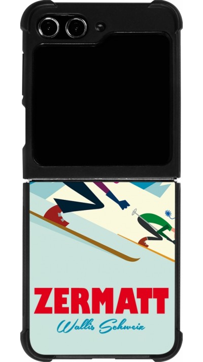 Coque Samsung Galaxy Z Flip5 - Silicone rigide noir Zermatt Ski Downhill