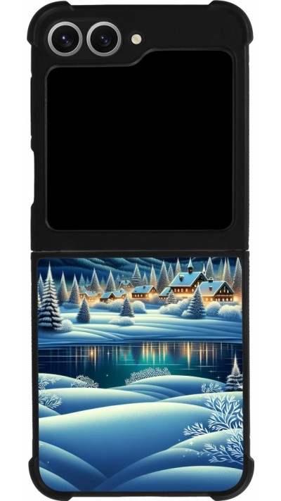 Samsung Galaxy Z Flip6 Case Hülle - Silikon schwarz Verschneites Bergdorf am See in der Nacht