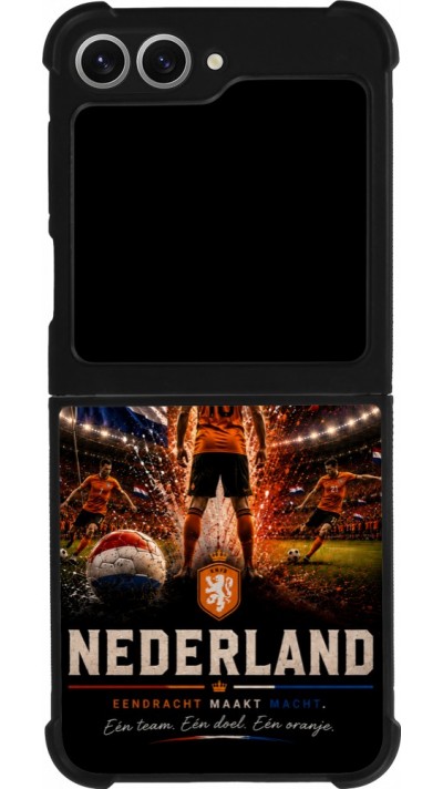 Coque Samsung Galaxy Z Flip6 - Silicone rigide noir Football Pays-Bas splash 2026