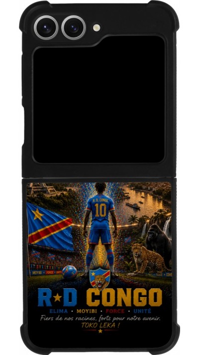 Coque Samsung Galaxy Z Flip6 - Silicone rigide noir Football République démocratique du Congo splash 2026