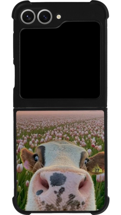 Samsung Galaxy Z Flip6 Case Hülle - Silikon schwarz Cow with tulips Spring 2026
