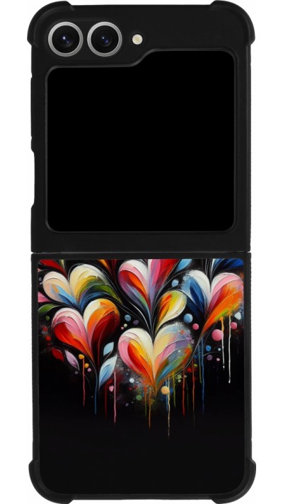 Coque Samsung Galaxy Z Flip6 - Silicone rigide noir Valentine 2024 Coeur Noir Abstrait