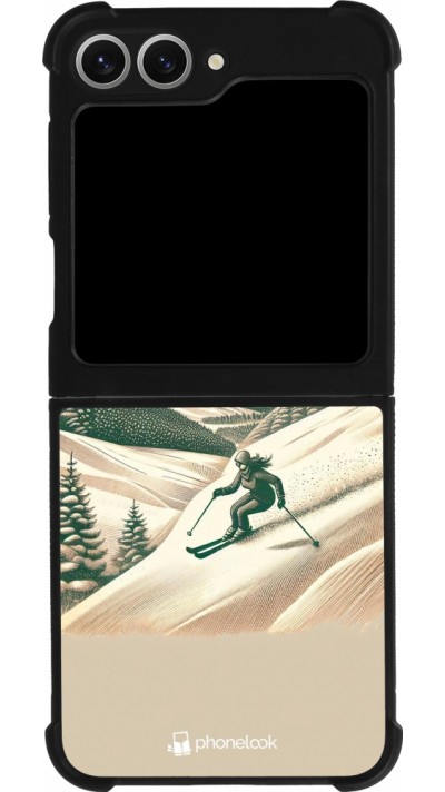 Coque Samsung Galaxy Z Flip6 - Silicone rigide noir Vintage Ski Mountain