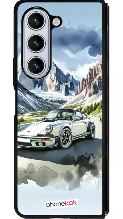 Coque Samsung Galaxy Z Fold5 - Silicone rigide noir Porsche 911 Mountain Watercolor