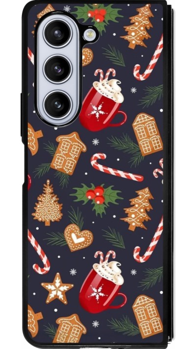 Samsung Galaxy Z Fold5 Case Hülle - Silikon schwarz Christmas 25 Pattern Gingerbread House
