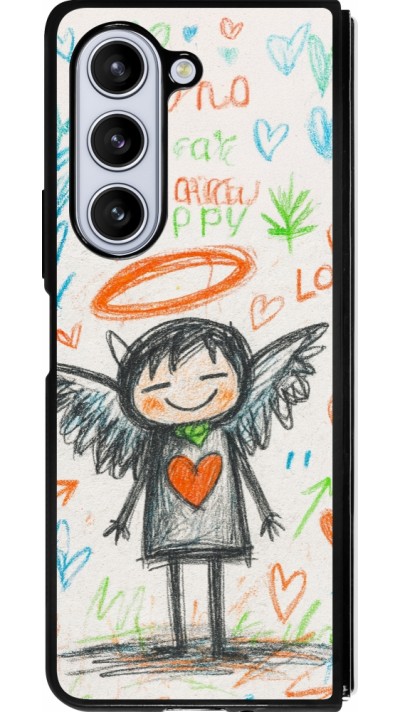 Coque Samsung Galaxy Z Fold5 - Silicone rigide noir Little Angel Sketch Love