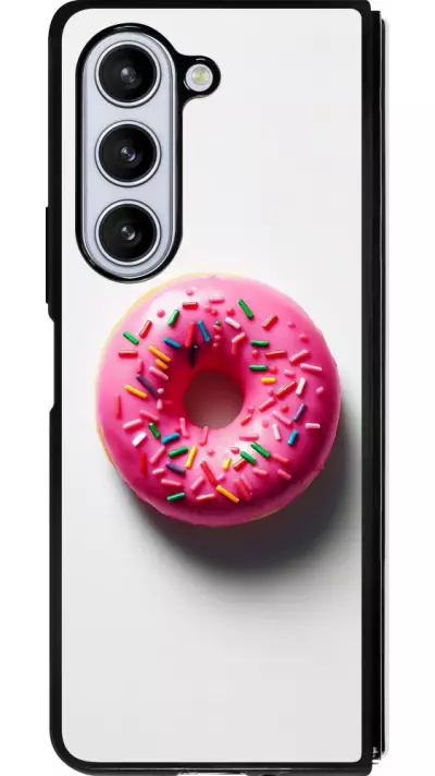 Coque Samsung Galaxy Z Fold5 - Silicone rigide noir Weißer Hintergrund, pinker Donut