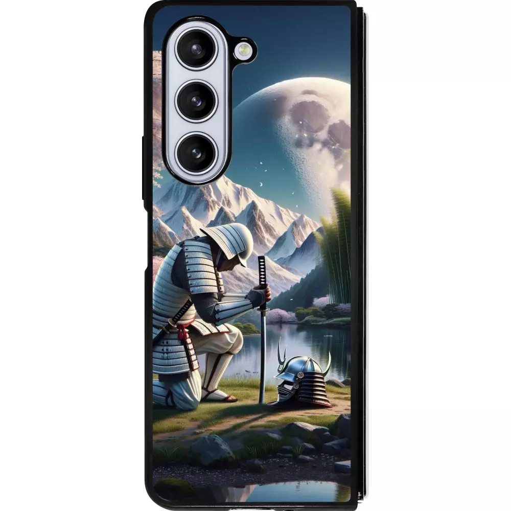 Coque Samsung Galaxy Z Fold5 - Silicone rigide noir Samurai Katana Lune