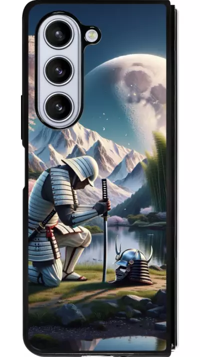 Coque Samsung Galaxy Z Fold5 - Silicone rigide noir Samurai Katana Lune