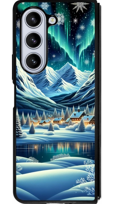 Samsung Galaxy Z Fold5 Case Hülle - Silikon schwarz Verschneites Bergdorf am See in der Nacht Samsung Galaxy Z Fold5 Case Hülle - Silikon schwarz Verschneites Bergdorf am See in der Nacht