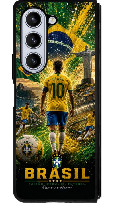 Coque Samsung Galaxy Z Fold5 - Silicone rigide noir Football Brésil splash 2026